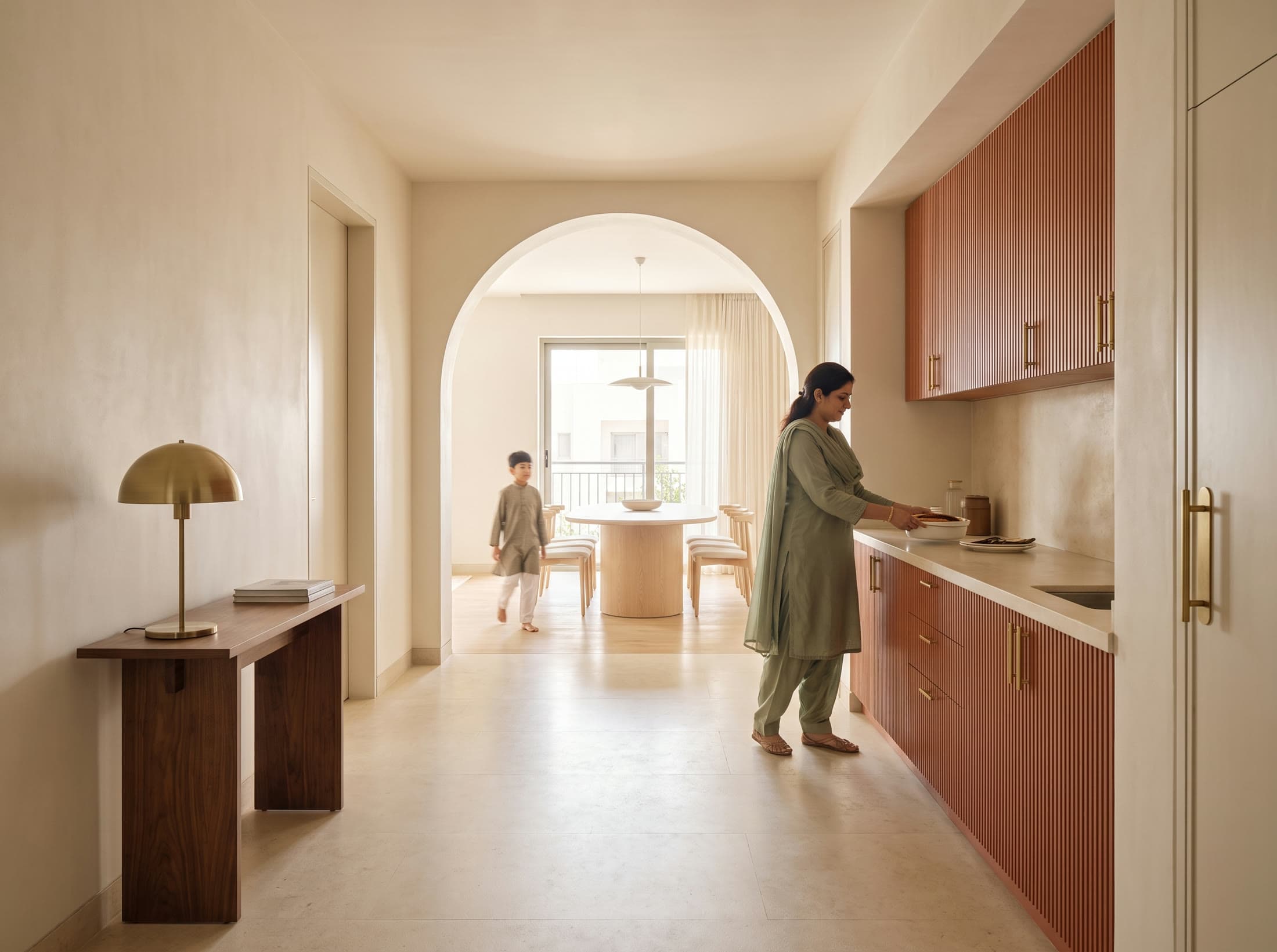 A Classic apartment in everyday use — kitchen, dining and circulation reading through